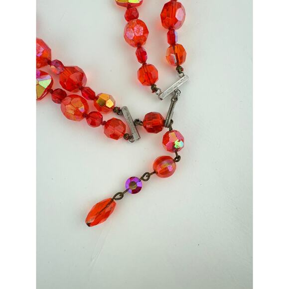 1950's Orange Aurora Borealis Graduated Beaded Two Strand Necklace - Picture 3 of 5
